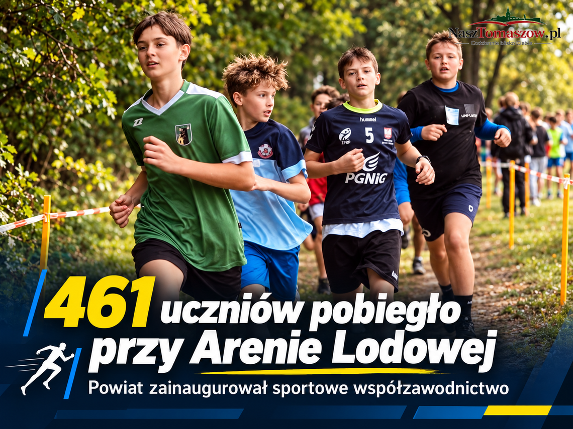 461 uczniów pobiegło przy Arenie Lodowej. Powiat zainaugurował sportowe współzawodnictwo
