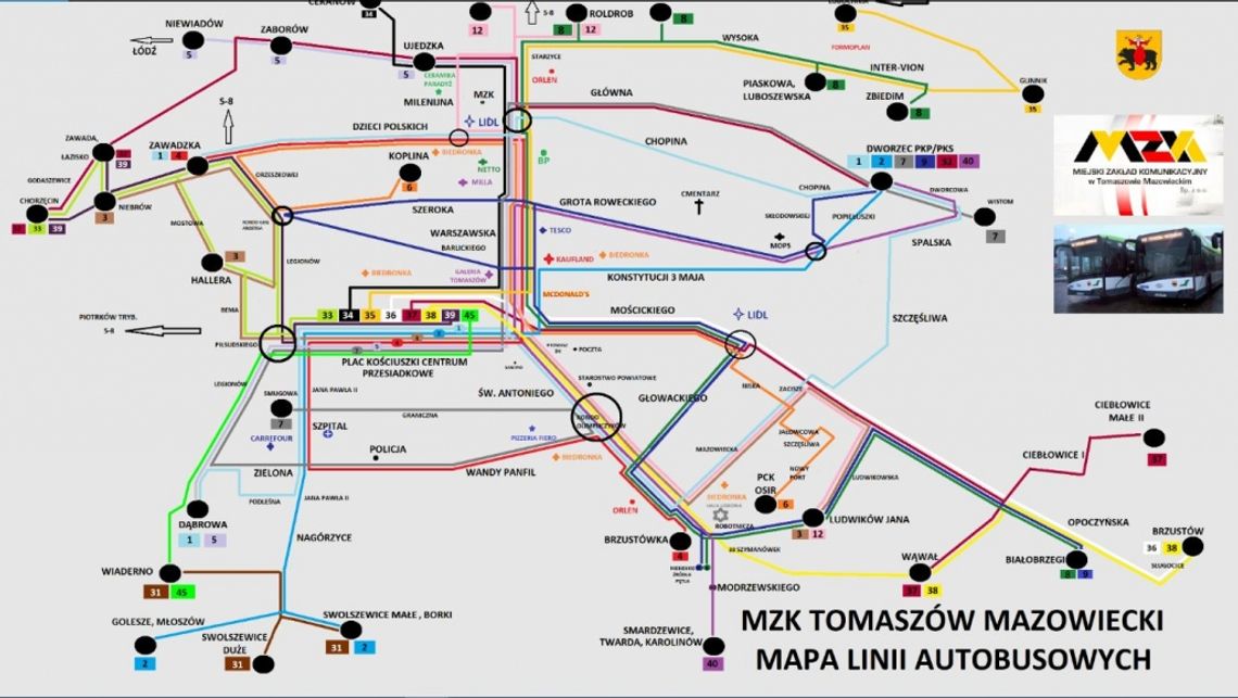 /AKTUALIZACJA/ Komunikacyjna rewolucja w Tomaszowie (mapa linii)