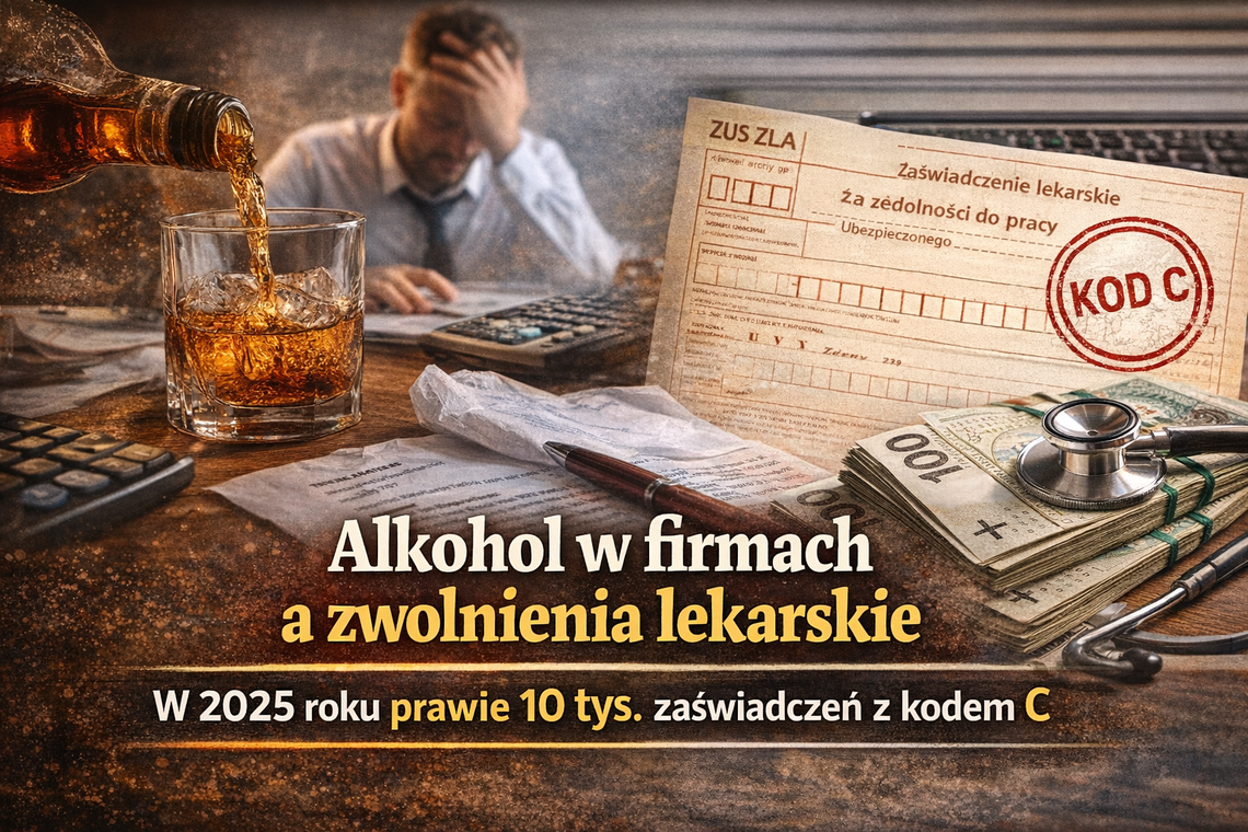 Alkohol w firmach a zwolnienia lekarskie. W 2025 roku lekarze wystawili prawie 10 tys. zaświadczeń z kodem C
