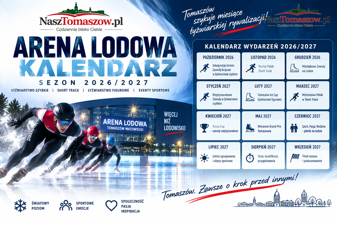 Arena Lodowa z kalendarzem na sezon 2026/2027. Tomaszów szykuje miesiące łyżwiarskiej rywalizacji