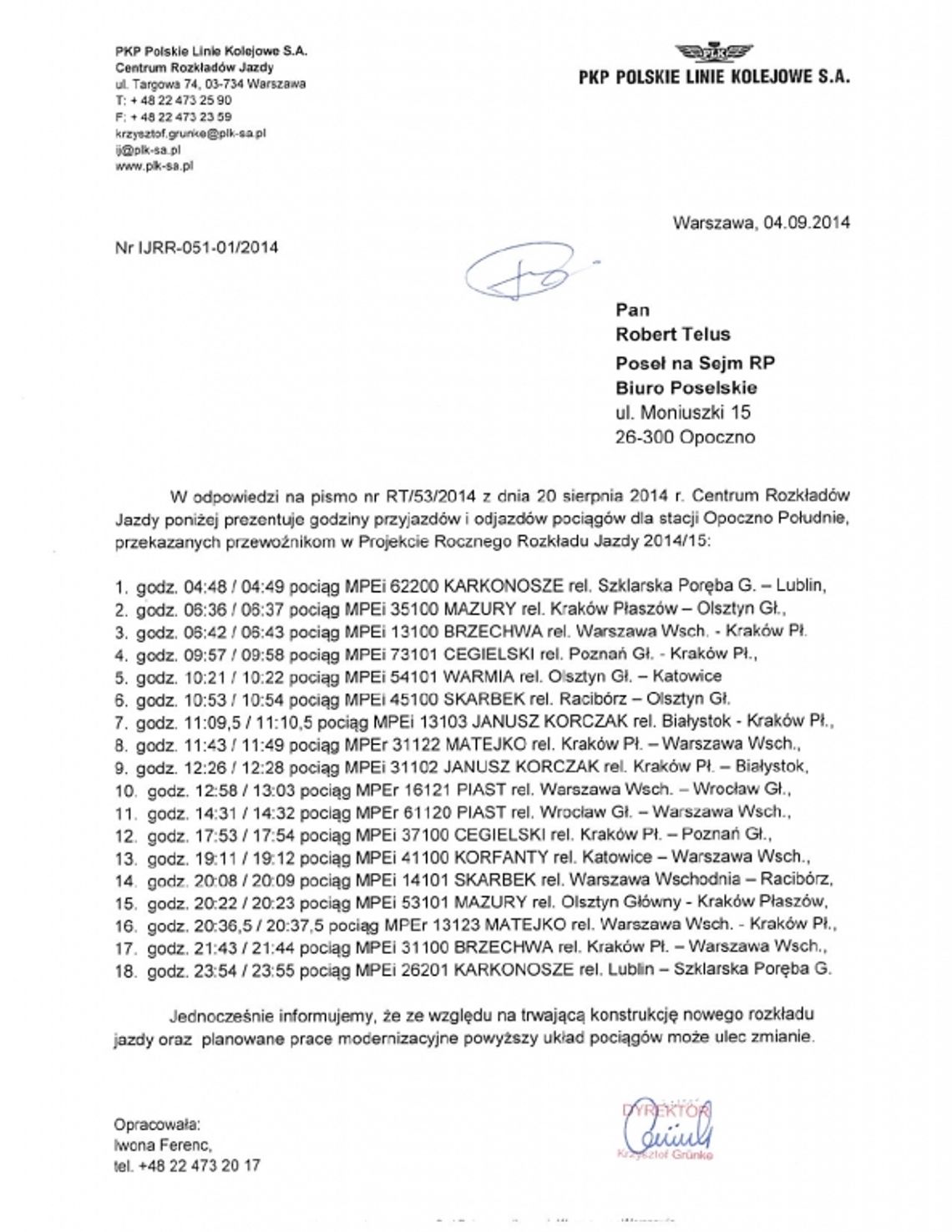 Aż 18 pociągów odjedzie ze stacji Opoczno Południe