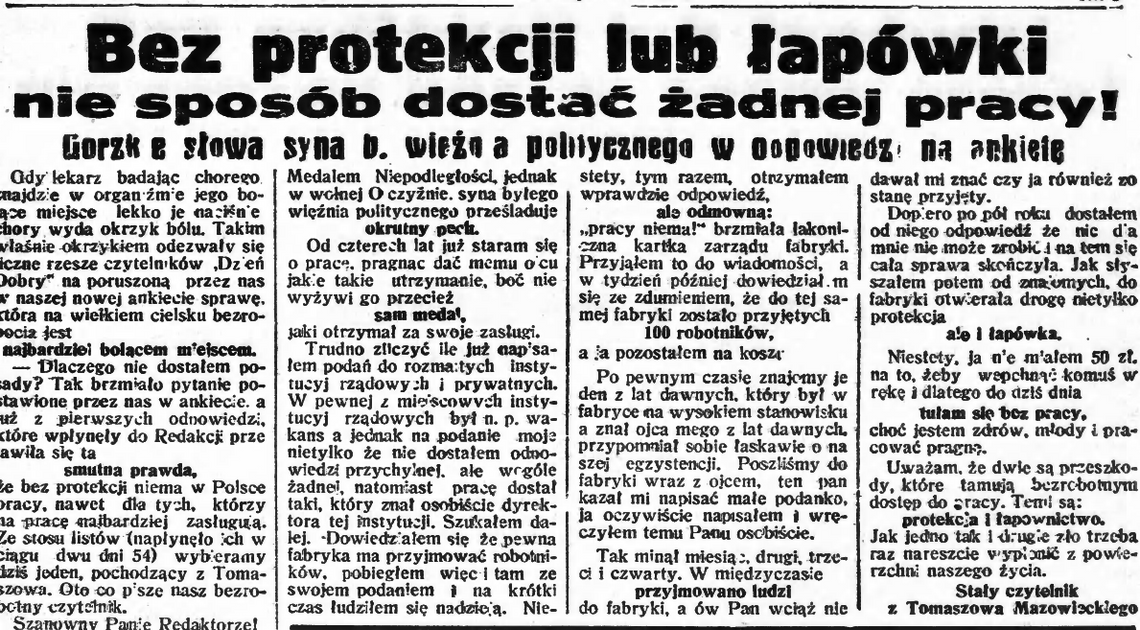 Bez protekcji lub łapówki nie sposób dostać pracy