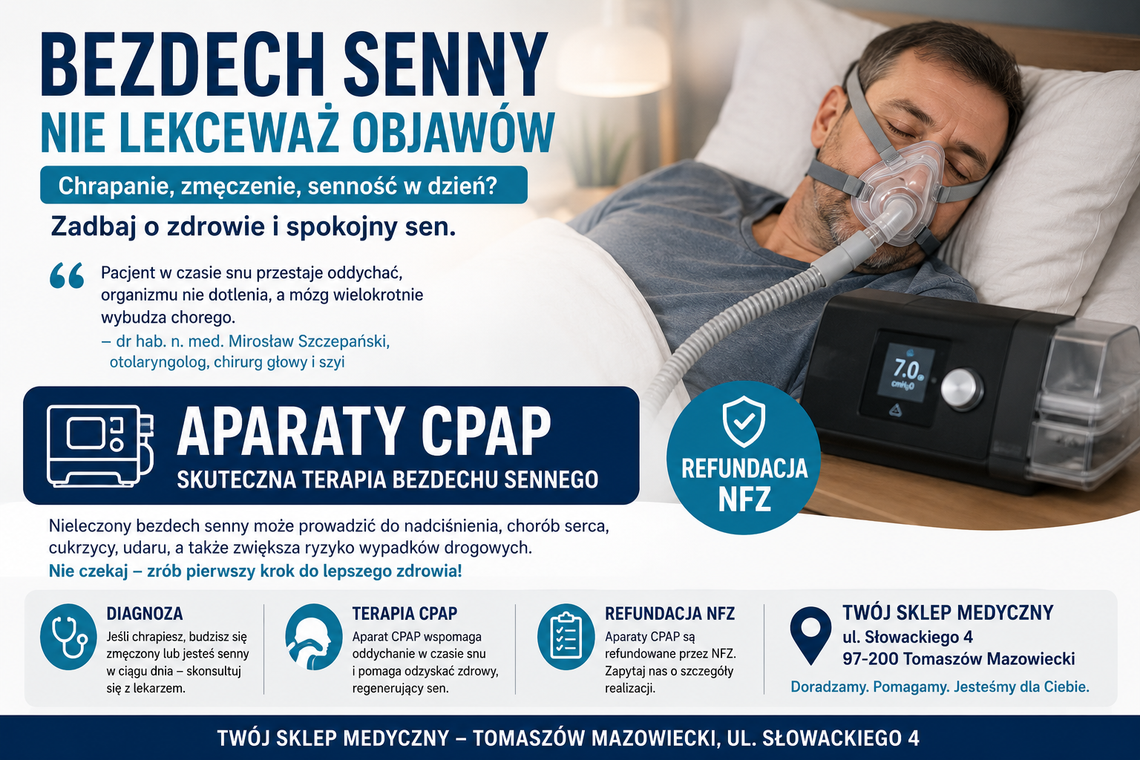 Bezdech senny to nie tylko chrapanie. W Tomaszowie Mazowieckim dostępne są refundowane aparaty CPAP