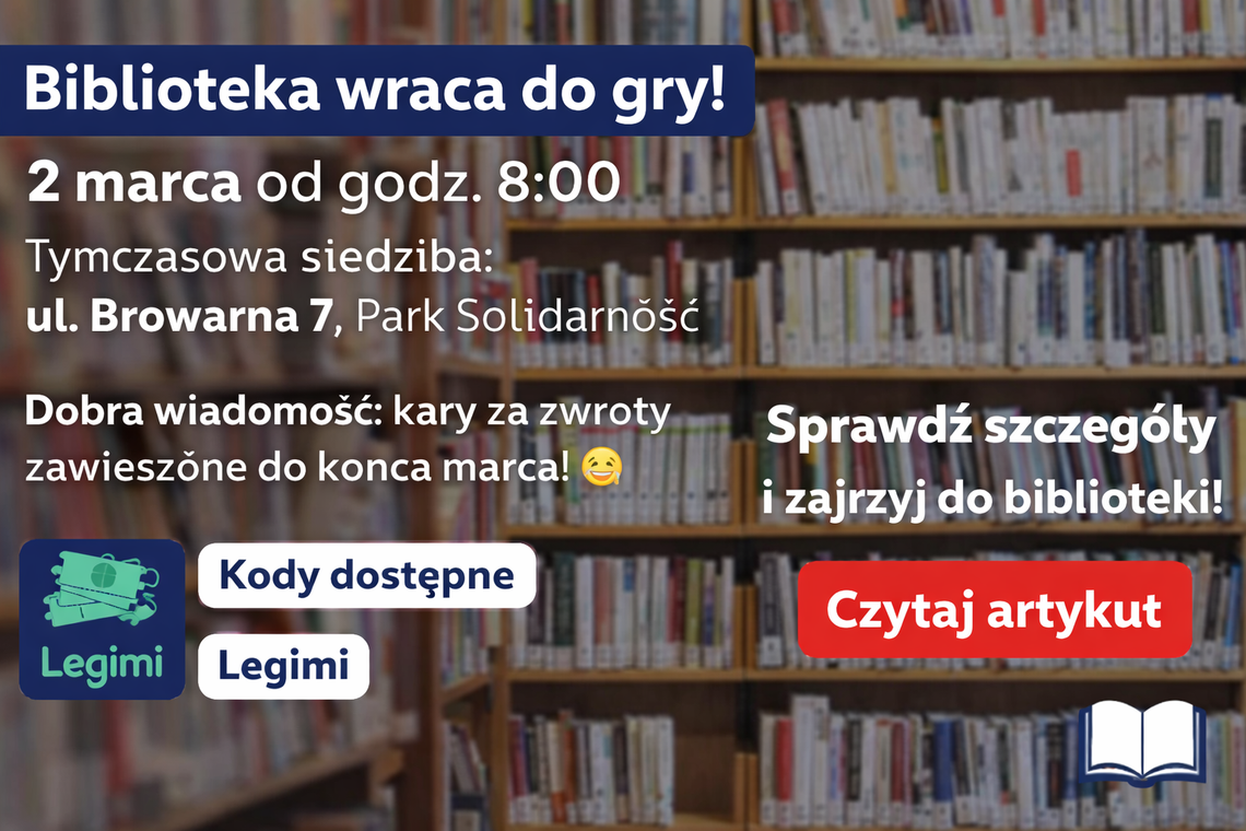 Biblioteka wraca do czytelników. Od 2 marca otwarcie w tymczasowej siedzibie przy Browarnej