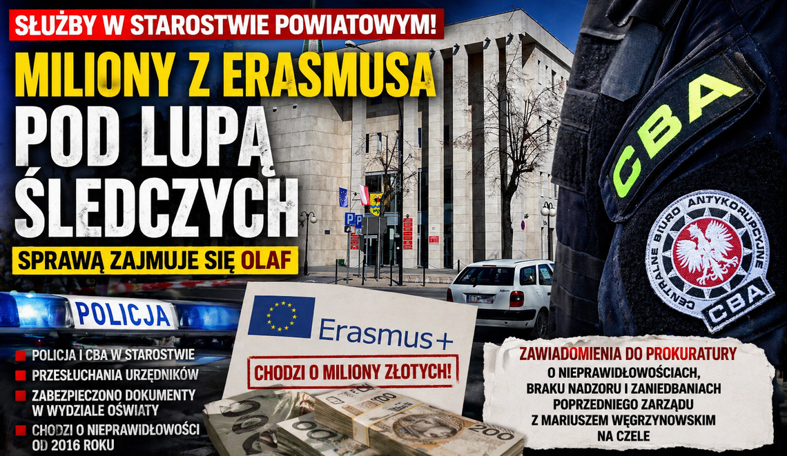 CBA i Policja w Starostwie! Miliony z Erasmusa pod lupą śledczych – sprawą zajmuje się OLAF