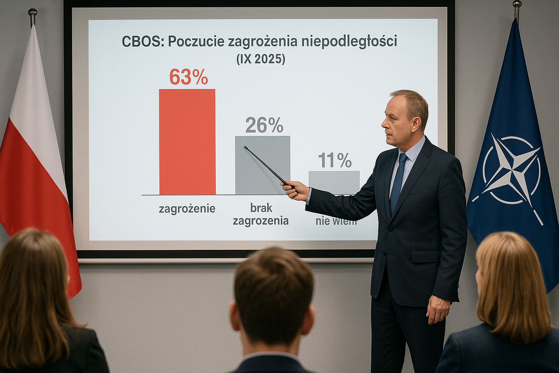 CBOS: 63 proc. badanych dostrzega zagrożenie dla niepodległości Polski; 26 proc. jest przeciwnego zdania CBOS: 63 proc. badanych dostrzega zagrożenie dla niepodległości Polski; 26 proc. jest przeciwnego zdania