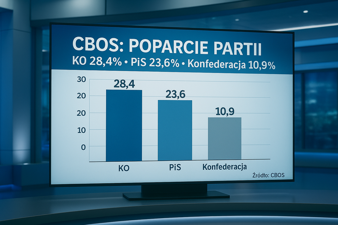 CBOS: KO - 28,4 proc.; PiS - 23,6 proc.; Konfederacja - 10,9 proc.