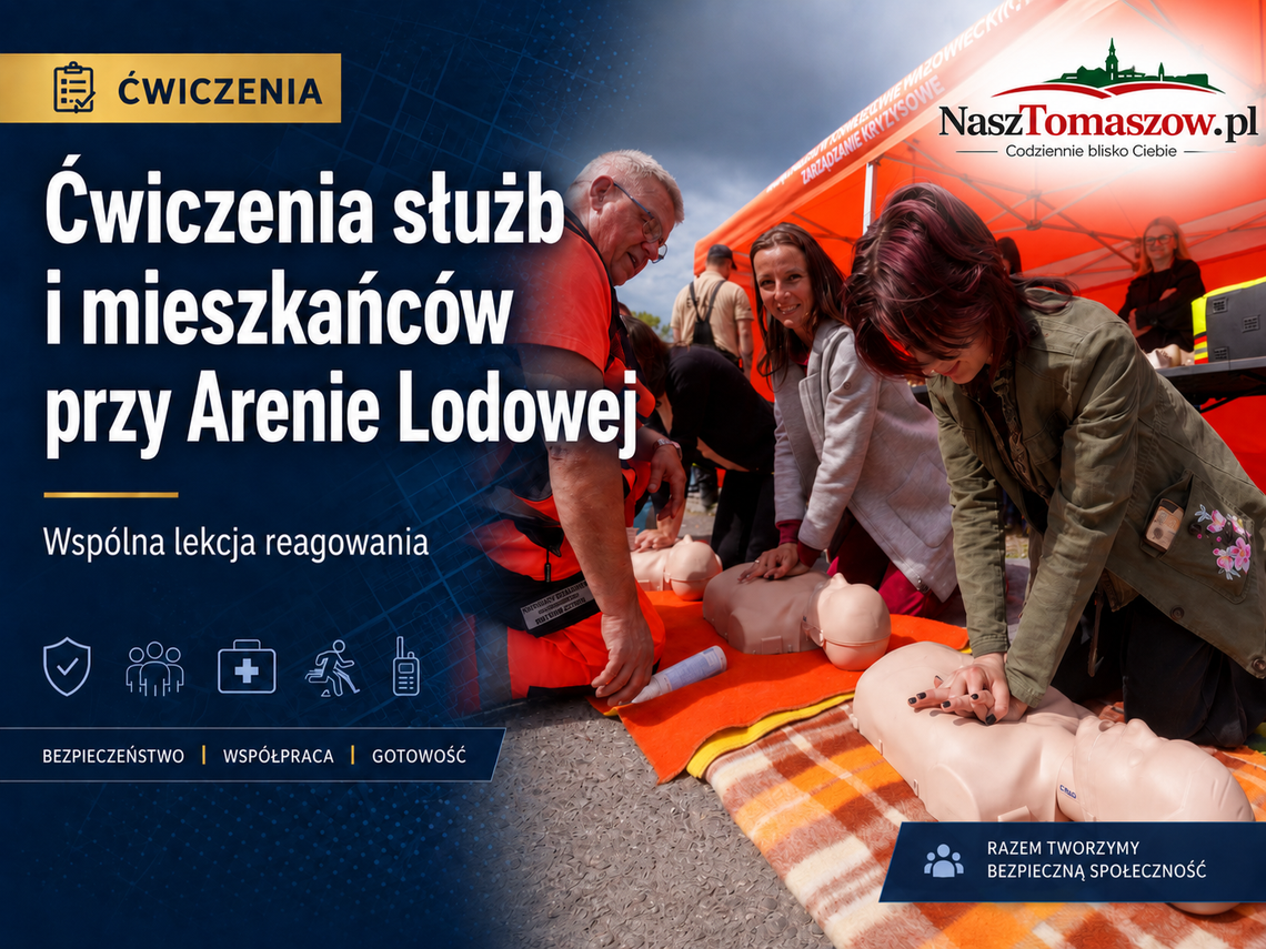 Ćwiczenia służb i mieszkańców przy Arenie Lodowej. Wspólna lekcja reagowania Ćwiczenia służb i mieszkańców przy Arenie Lodowej. Wspólna lekcja reagowania