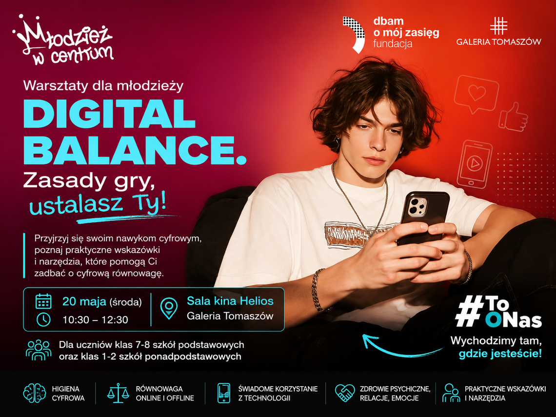 Digital Balance w Galerii Tomaszów. Młodzież porozmawia o smartfonach, social mediach i cyfrowej równowadze Digital Balance w Galerii Tomaszów. Młodzież porozmawia o smartfonach, social mediach i cyfrowej równowadze