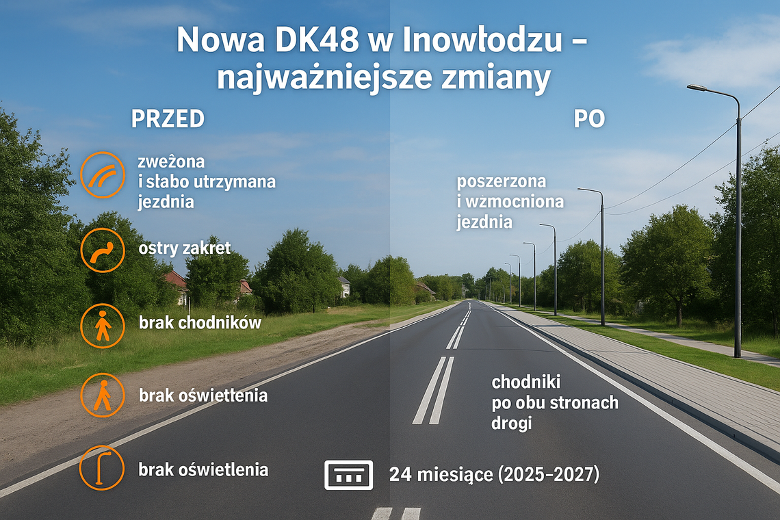 DK48 w Inowłodzu czeka na modernizację. Będzie bezpieczniej, ciszej i wygodniej