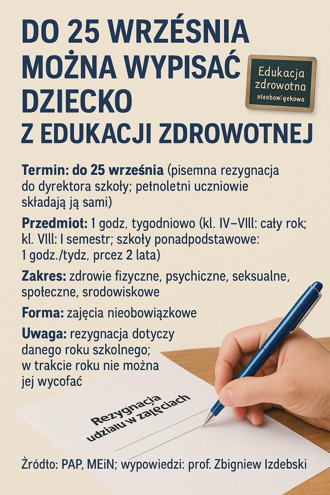 Do 25 września można wypisać dziecko z edukacji zdrowotnej