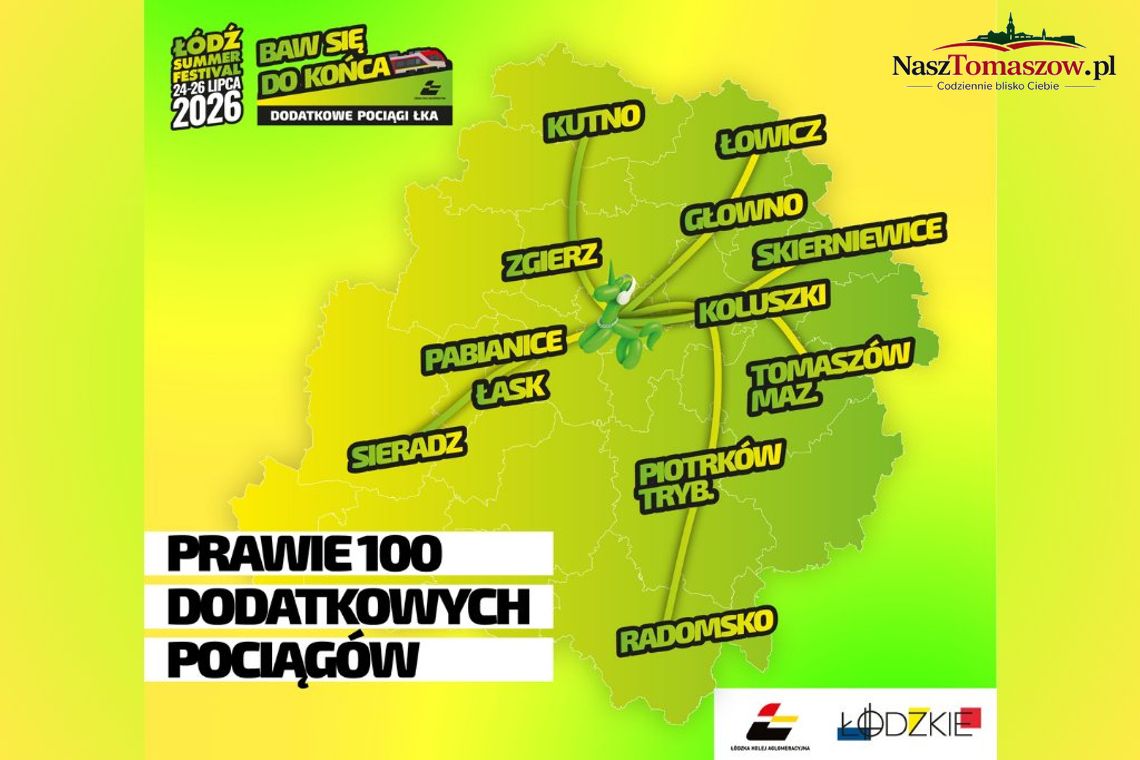 Dodatkowe pociągi z Tomaszowa na Łódź Summer Festival. ŁKA zapowiada wygodny dojazd