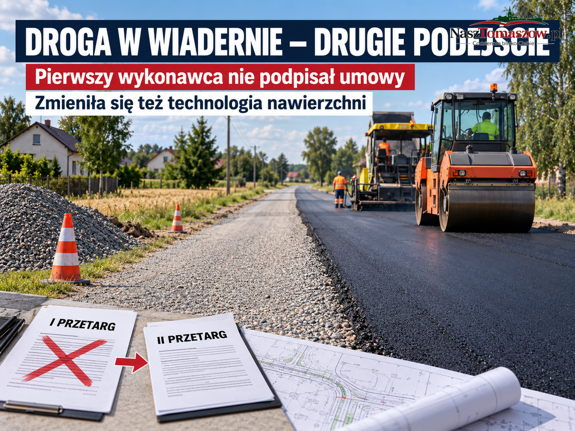 Droga w Wiadernie z problemami. Pierwszy wykonawca nie podpisał umowy, w drugim przetargu zmieniono technologię Droga w Wiadernie z problemami. Pierwszy wykonawca nie podpisał umowy, w drugim przetargu zmieniono technologię