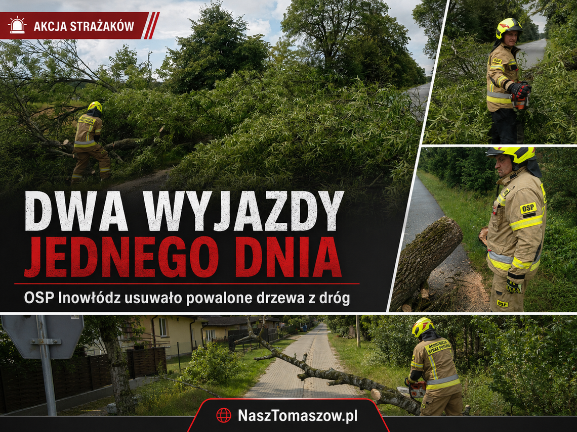 Dwa wyjazdy jednego dnia. Strażacy z OSP Inowłódz usuwali powalone drzewa z dróg Dwa wyjazdy jednego dnia. Strażacy z OSP Inowłódz usuwali powalone drzewa z dróg