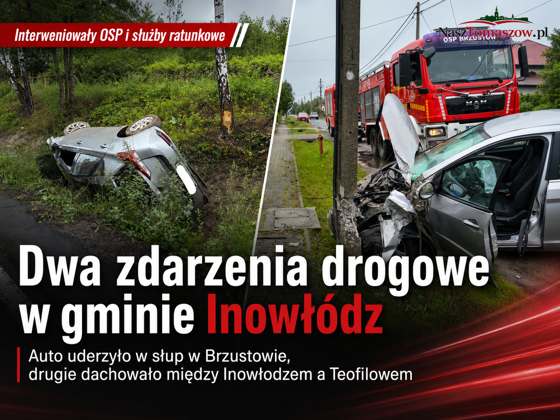 Dwa zdarzenia drogowe niemal jedno po drugim. Strażacy z Inowłodza interweniowali w Brzustowie i pod Teofilowem Dwa zdarzenia drogowe niemal jedno po drugim. Strażacy z Inowłodza interweniowali w Brzustowie i pod Teofilowem