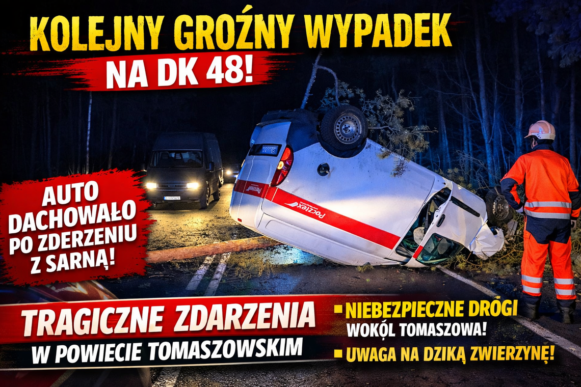 Dzika zwierzyna na drogach powiatu tomaszowskiego. Kolejny groźny wypadek na „48”