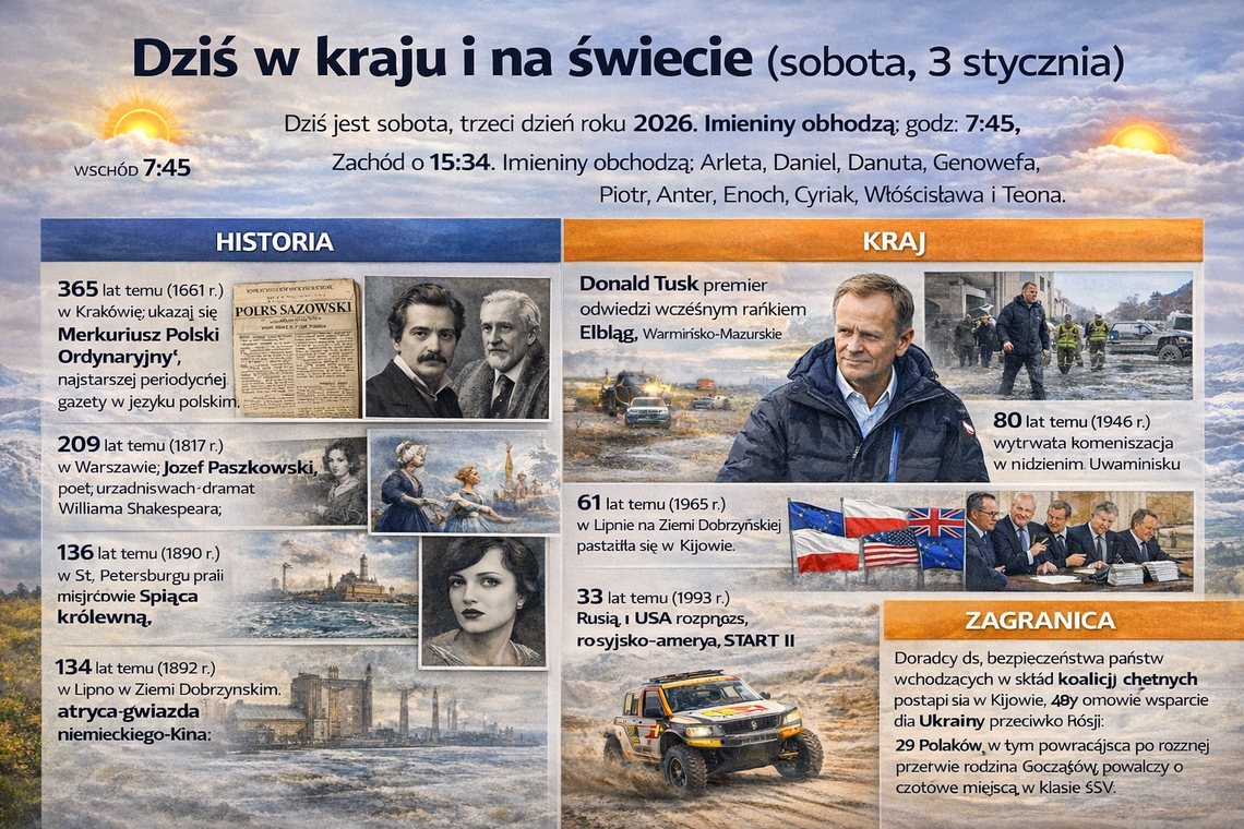 Dziś w kraju i na świecie (sobota, 3 stycznia) Dziś w kraju i na świecie (sobota, 3 stycznia)