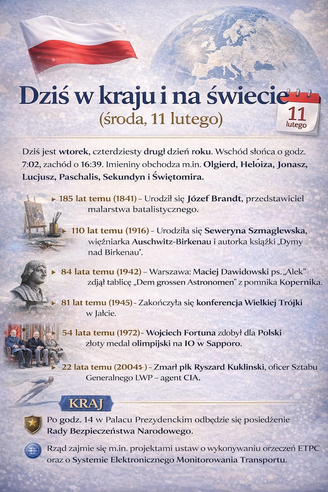 Dziś w kraju i na świecie (środa, 11 lutego)