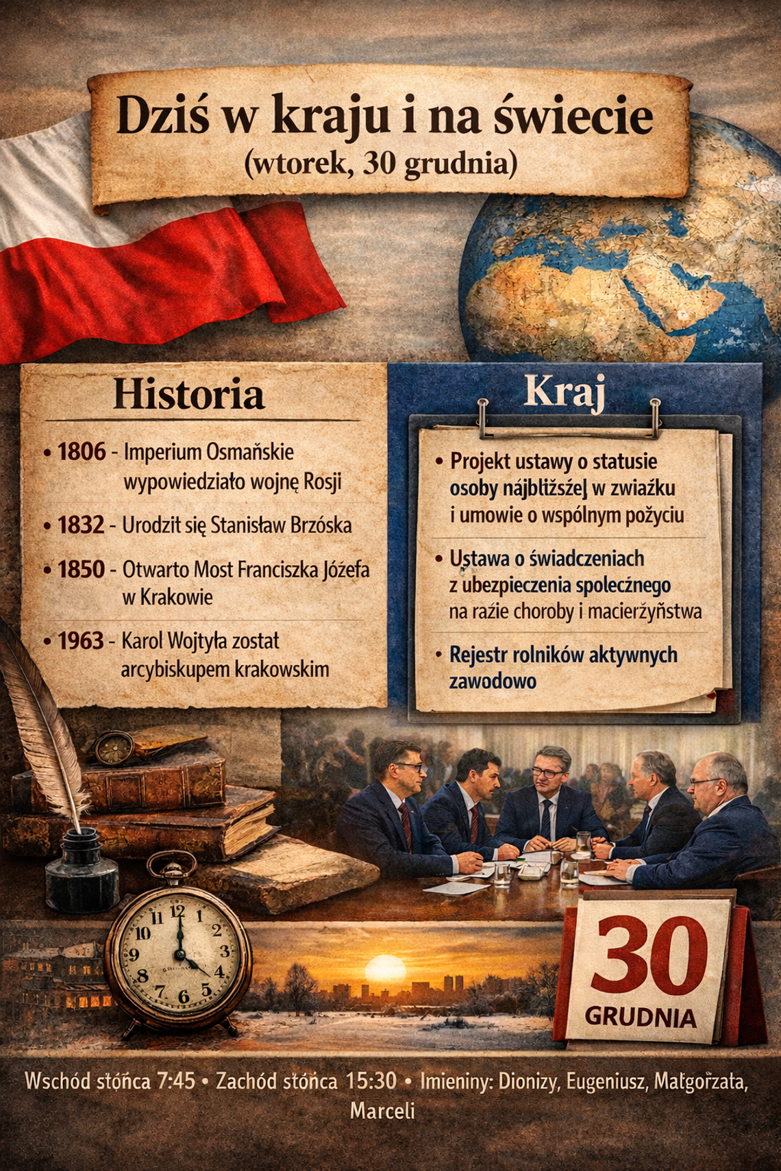 Dziś w kraju i na świecie (wtorek, 30 grudnia) Dziś w kraju i na świecie (wtorek, 30 grudnia)