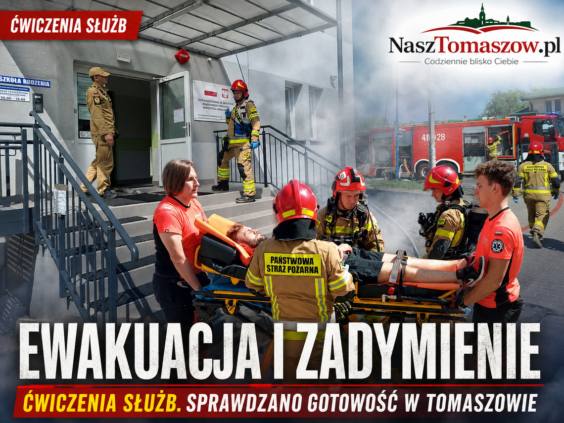 Ewakuacja i zadymienie w scenariuszu ćwiczeń. Służby sprawdzały gotowość w Tomaszowie