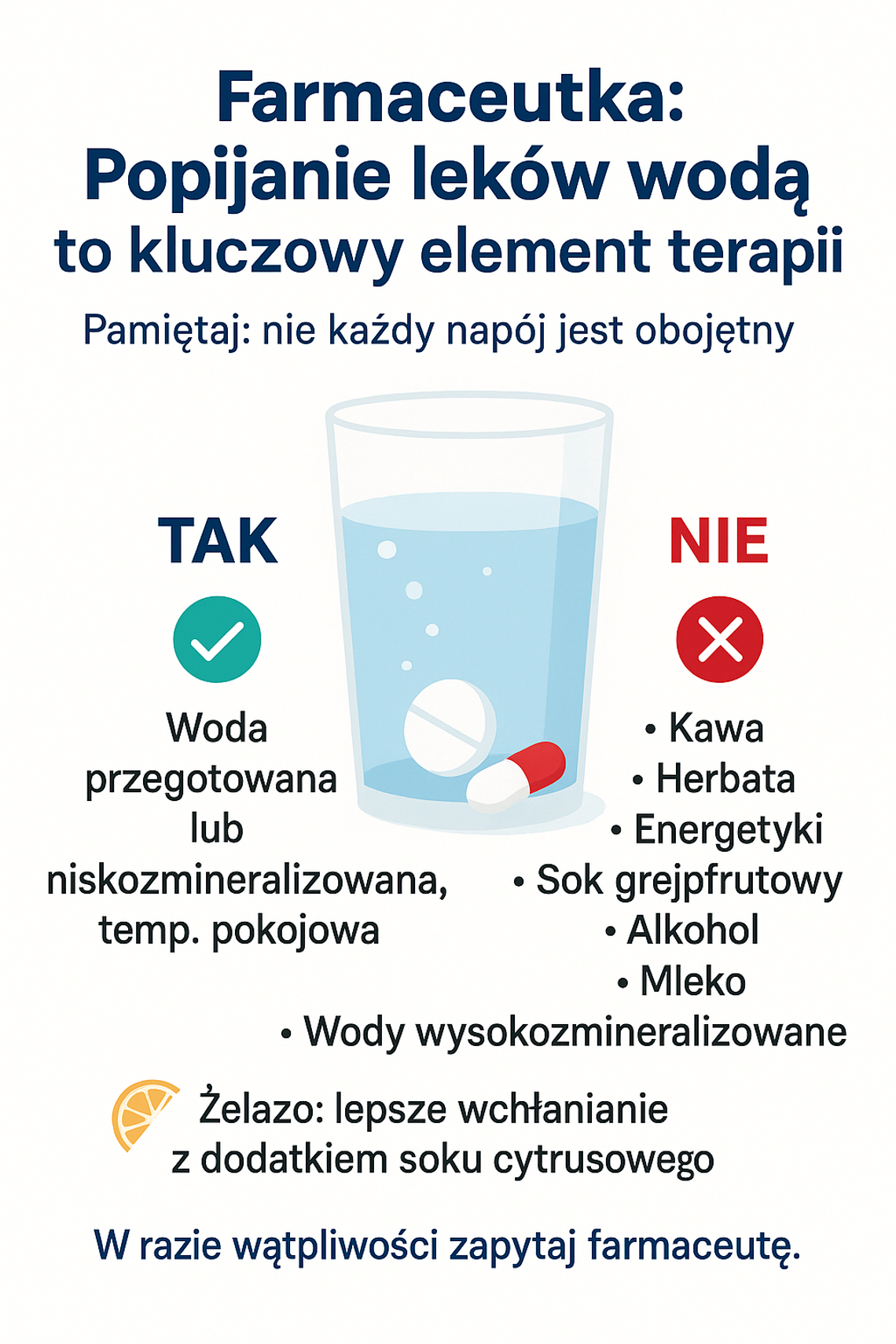 Farmaceutka: popijanie leków wodą to kluczowy element terapii