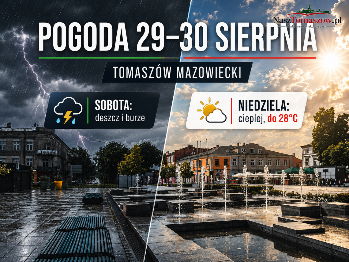 Front przejdzie nad Tomaszowem. Sobota z deszczem i możliwymi burzami, w niedzielę nawet 28 stopni