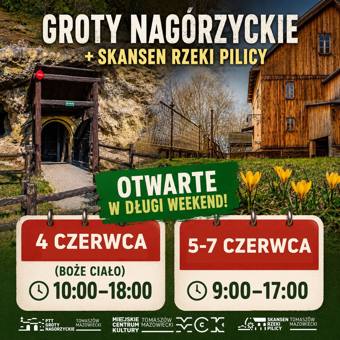 Groty Nagórzyckie i Skansen Rzeki Pilicy otwarte w długi weekend. Znamy godziny