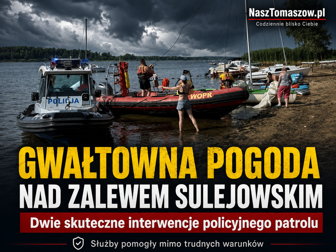 Gwałtowna pogoda nad Zalewem Sulejowskim. Dwie skuteczne interwencje policyjnego patrolu Gwałtowna pogoda nad Zalewem Sulejowskim. Dwie skuteczne interwencje policyjnego patrolu