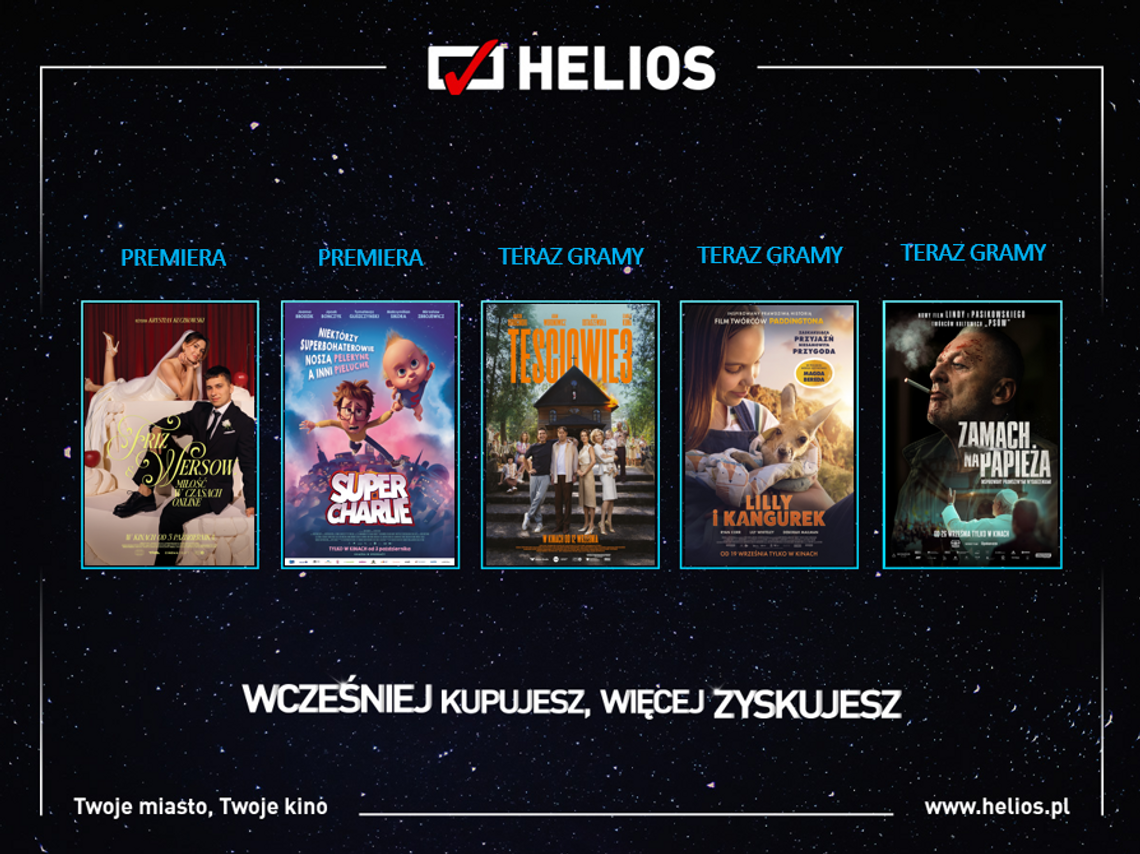 Helios 3 października: premiera kontrowersyjnego Friz & Wersow i familijnego Super Charlie — wznowienia, koncerty i pokazy kuratorskie. Sprawdź repertuar Helios 3 października: premiera kontrowersyjnego Friz & Wersow i familijnego Super Charlie — wznowienia, koncerty i pokazy kuratorskie. Sprawdź repertuar