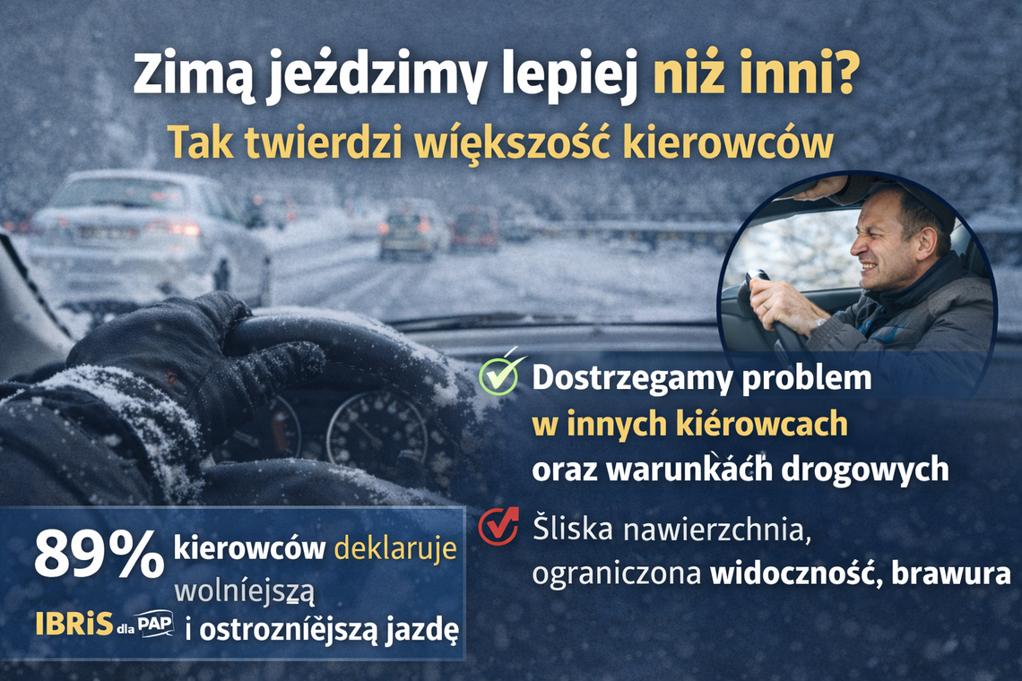 IBRiS, większość kierowców, pozytywnie ocenia swoją jazdę zimą, zagrożenie widzi w innych IBRiS, większość kierowców, pozytywnie ocenia swoją jazdę zimą, zagrożenie widzi w innych