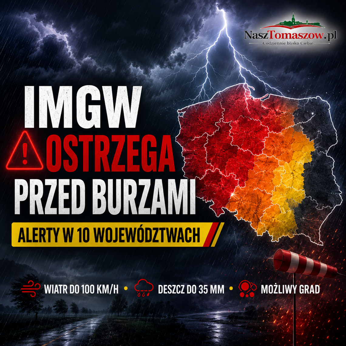 IMGW ostrzega przed gwałtownymi burzami. Wiatr może osiągać nawet 100 km/h IMGW ostrzega przed gwałtownymi burzami. Wiatr może osiągać nawet 100 km/h