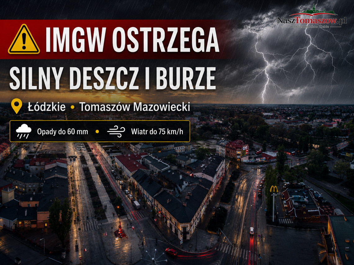 IMGW ostrzega Tomaszów. Nadciągają ulewy i burze. Możliwe 60 mm deszczu
