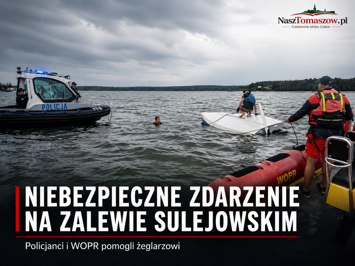 Jacht przewrócił się na Zalewie Sulejowskim. Żeglarza ratowali policjanci i WOPR