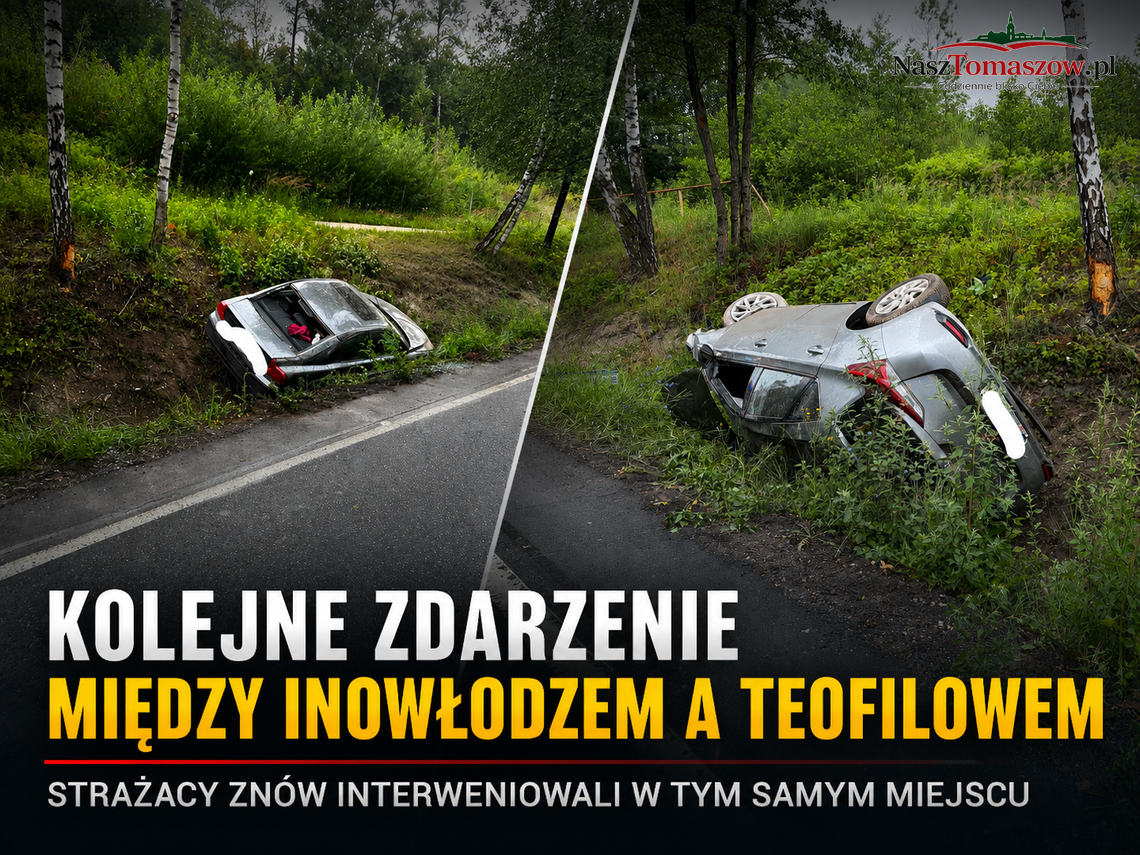 Kolejne zdarzenie na trasie Inowłódz–Teofilów. Strażacy wrócili w to samo miejsce