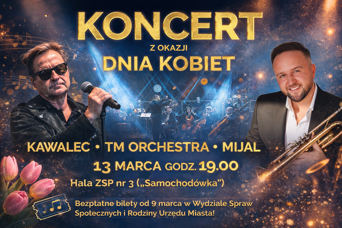 Koncert z okazji Dnia Kobiet w Tomaszowie Mazowieckim. Na scenie Jacek Kawalec, TM Orchestra i Mateusz Mijal