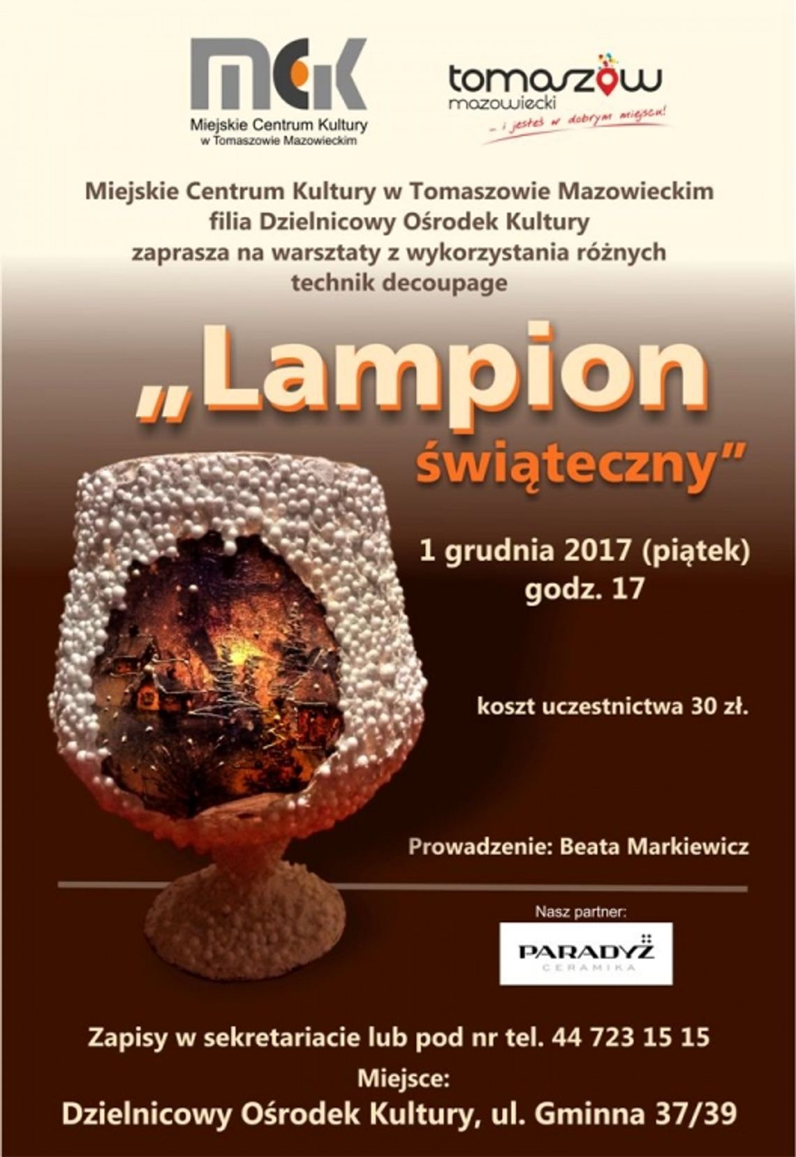 „Lampion świąteczny” w technice decoupage