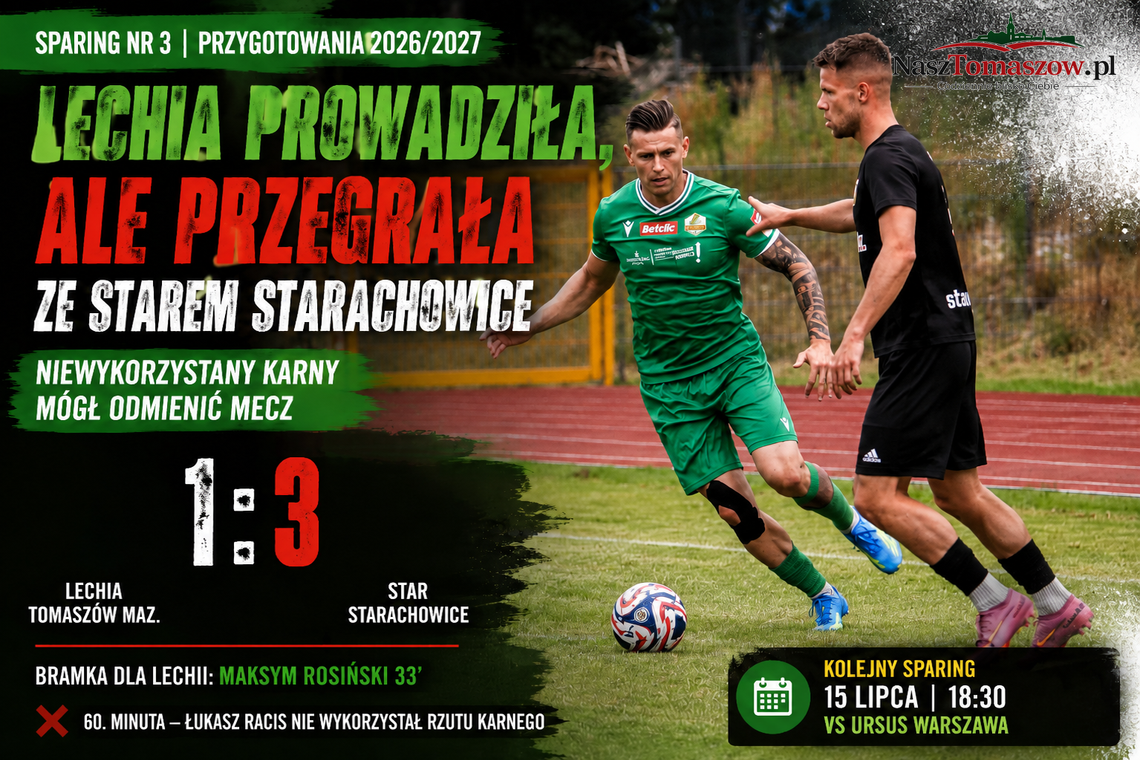 Lechia prowadziła do przerwy, ale przegrała ze Starem Starachowice. Niewykorzystany karny mógł odmienić mecz Lechia prowadziła do przerwy, ale przegrała ze Starem Starachowice. Niewykorzystany karny mógł odmienić mecz