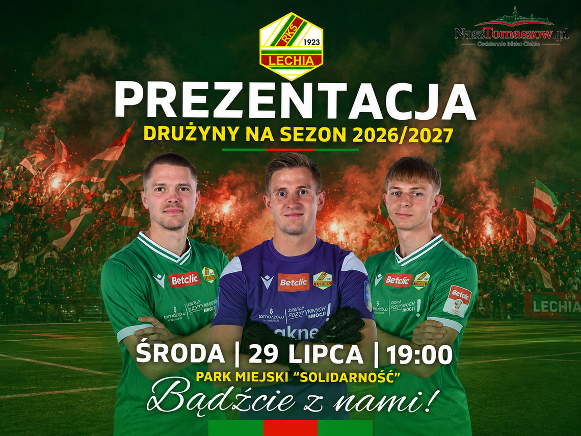 Lechia Tomaszów zaprezentuje drużynę przed nowym sezonem. Spotkanie z kibicami w Parku Solidarność