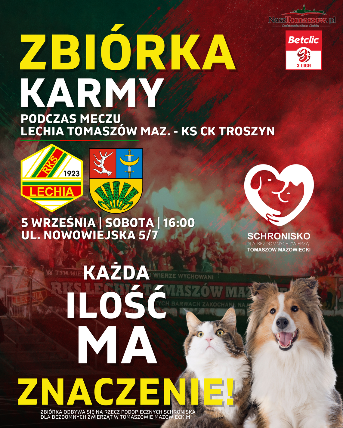 Lechia zagra dla punktów, kibice mogą zagrać dla zwierząt. Zbiórka karmy podczas meczu z Troszynem Lechia zagra dla punktów, kibice mogą zagrać dla zwierząt. Zbiórka karmy podczas meczu z Troszynem