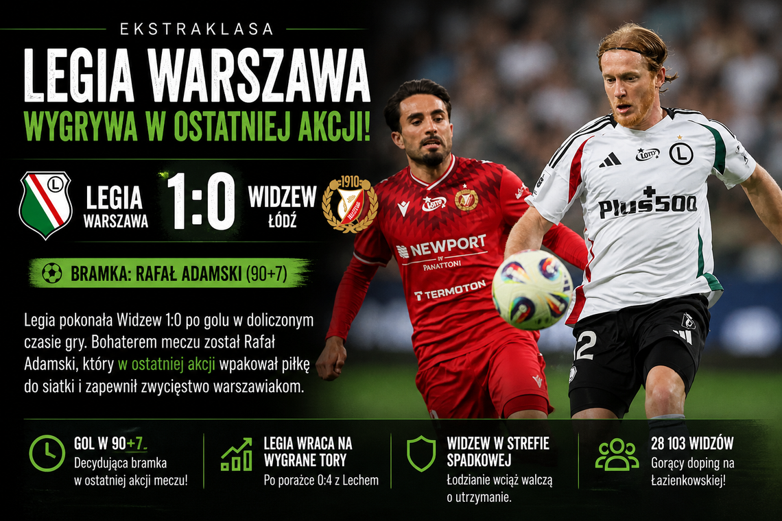 Legia wyszarpała zwycięstwo w ostatniej sekundzie. Widzew znów bez punktów