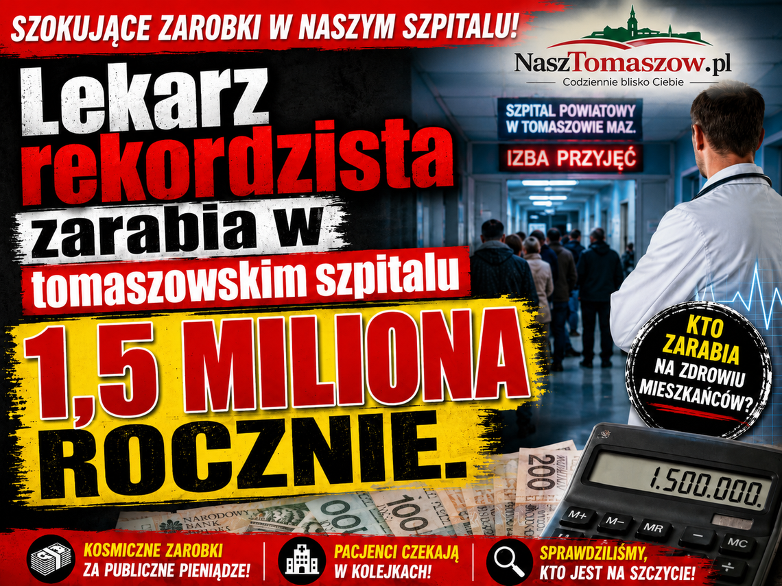 Lekarz rekordzista zarabia w tomaszowskim szpitalu 1,5 miliona rocznie. Lekarz rekordzista zarabia w tomaszowskim szpitalu 1,5 miliona rocznie.