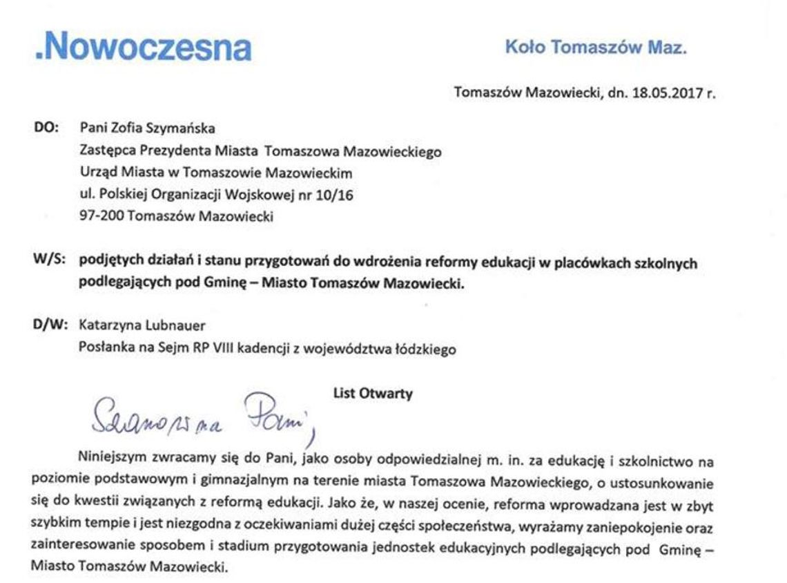 Listy od .N -  w sprawie tomaszowskiej oświaty