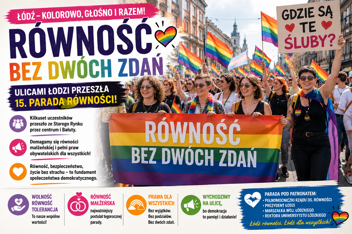 Łódź/ Pod hasłem „Równość bez dwóch zdań” ulicami Łodzi przeszła 15. Parada Równości
