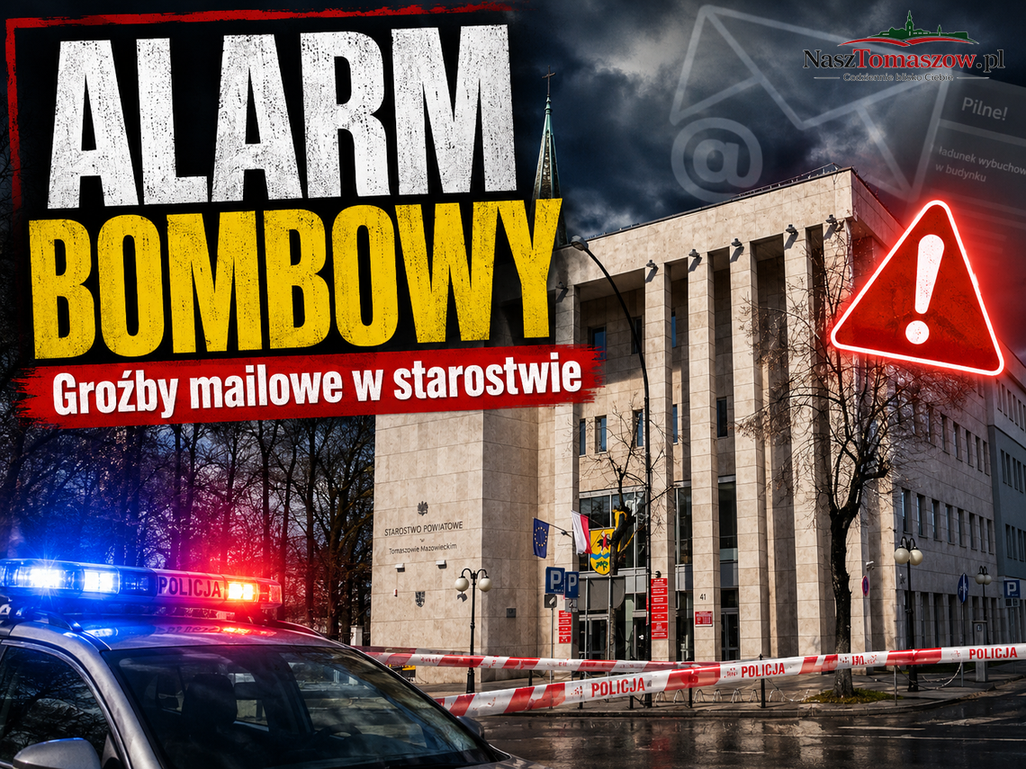 „Macie 2 godziny na ewakuację. Później nastąpi eksplozja”. Alarm bombowy w Starostwie Powiatowym w Tomaszowie Mazowieckim