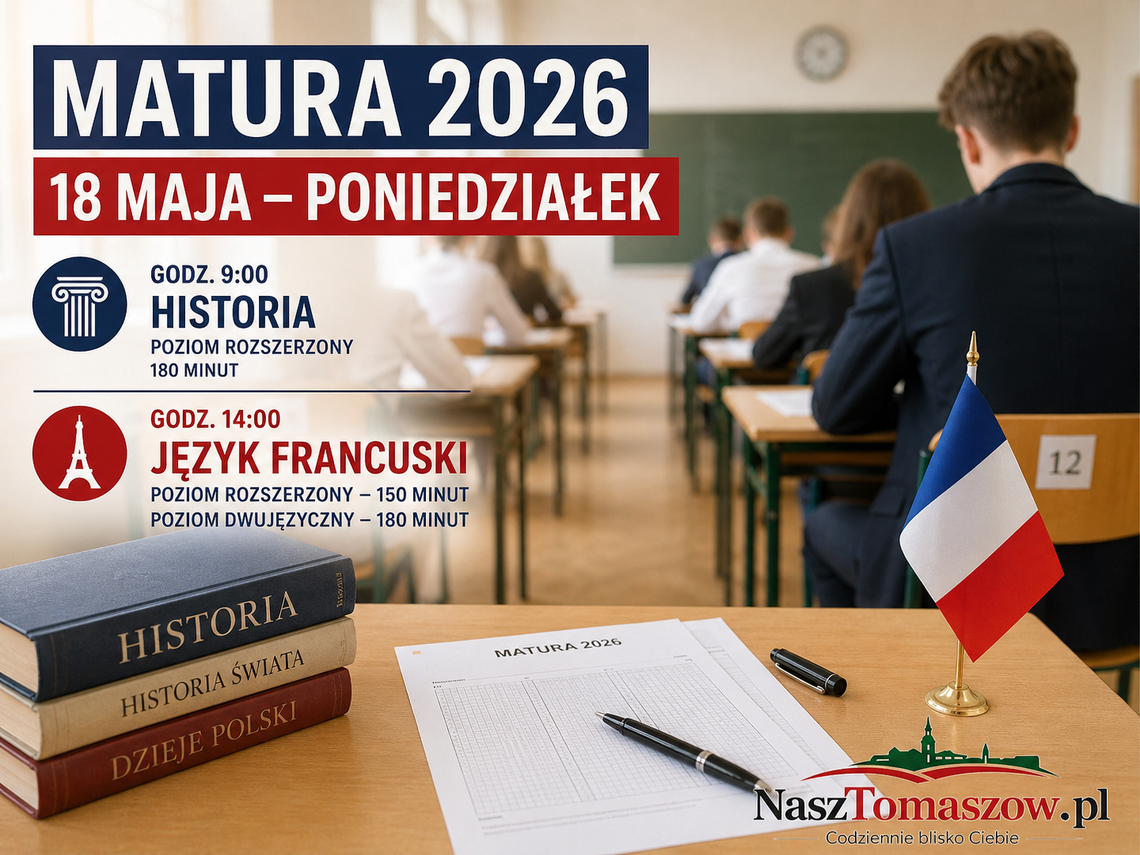 Matura 2026: historia rano, francuski po południu. Także w Tomaszowie uczniowie wracają do egzaminacyjnych sal
