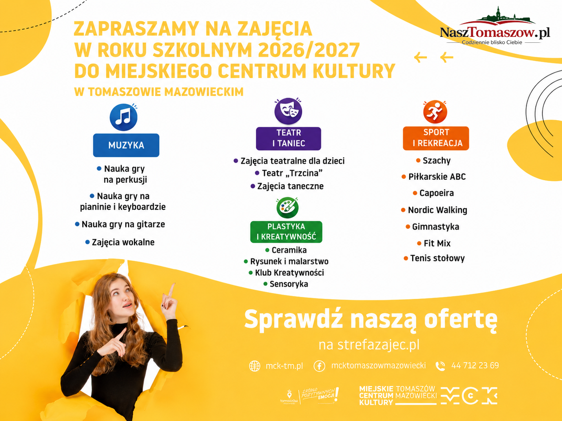 MCK zaprasza na zajęcia w roku szkolnym 2026/2027. Muzyka, teatr, taniec, plastyka i sport MCK zaprasza na zajęcia w roku szkolnym 2026/2027. Muzyka, teatr, taniec, plastyka i sport