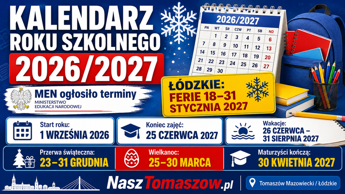 MEN ogłosiło kalendarz roku szkolnego. Uczniowie z Łódzkiego ferie rozpoczną już 18 stycznia