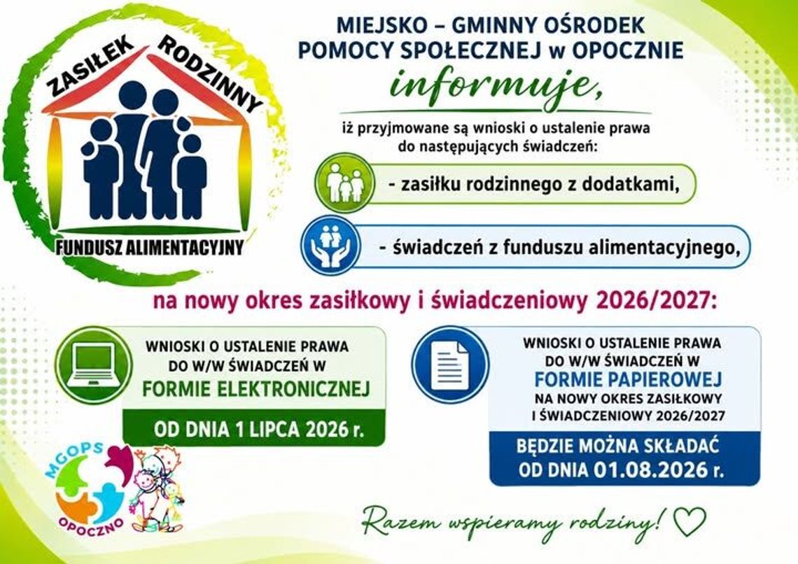 MGOPS w Opocznie rozpoczął nabór wniosków o świadczenia na okres 2026/2027 MGOPS w Opocznie rozpoczął nabór wniosków o świadczenia na okres 2026/2027