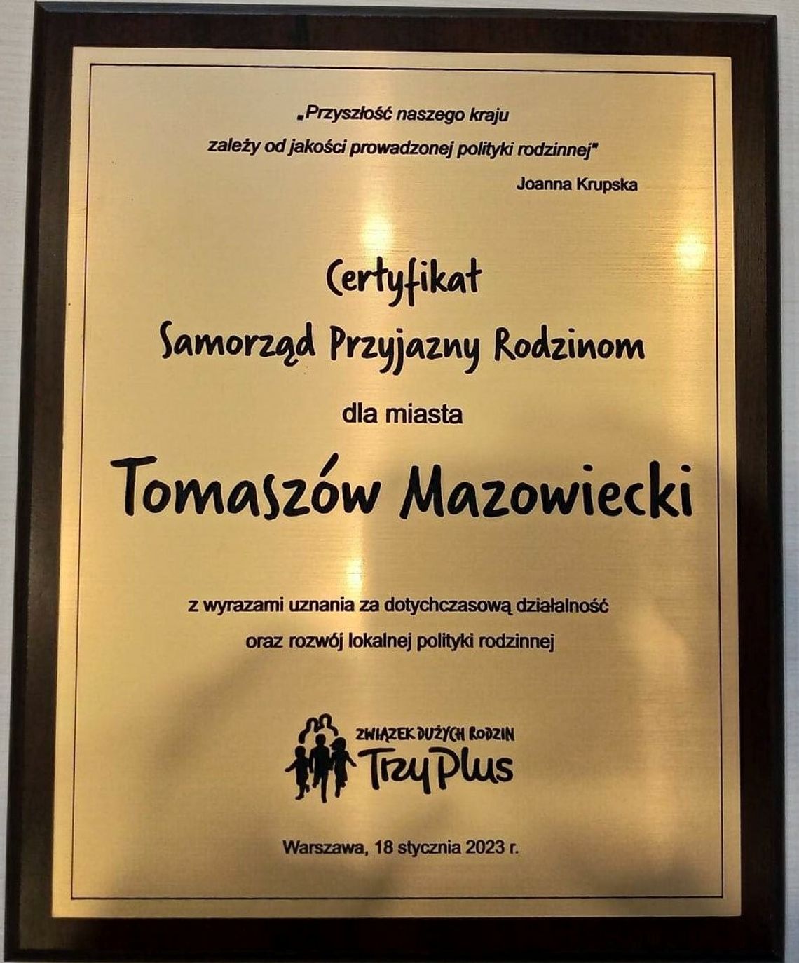 Miasto z Certyfikatem Samorządu Przyjaznego Rodzinom