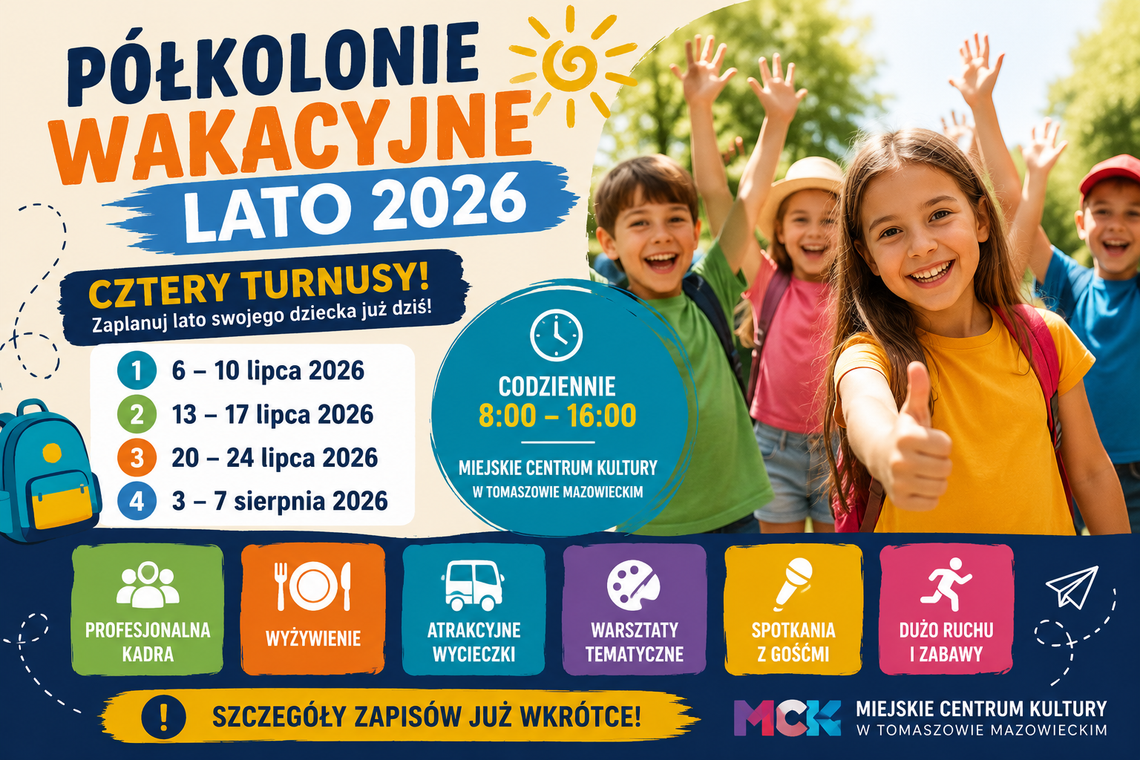 Miejskie Centrum Kultury podało terminy półkolonii wakacyjnych na 2026 rok